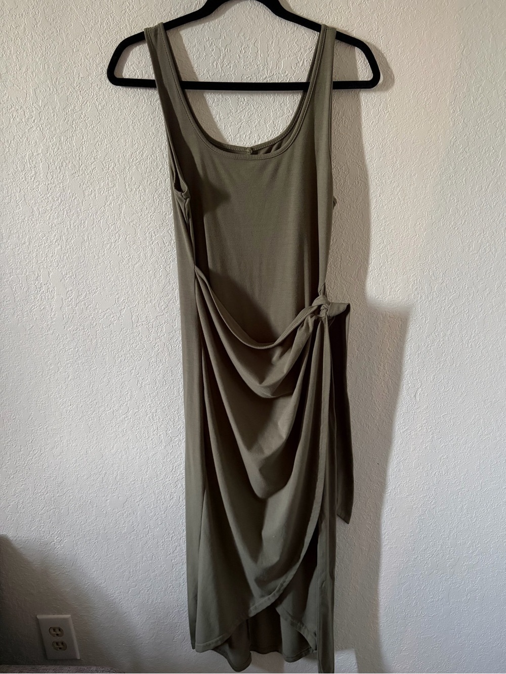 Tank Style Olive Green Drape Midi Dress